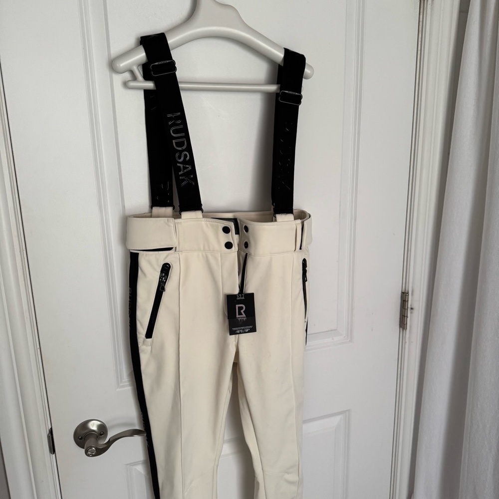 Rudsak limited edition messa  ski pant with logo straps in cream white size S